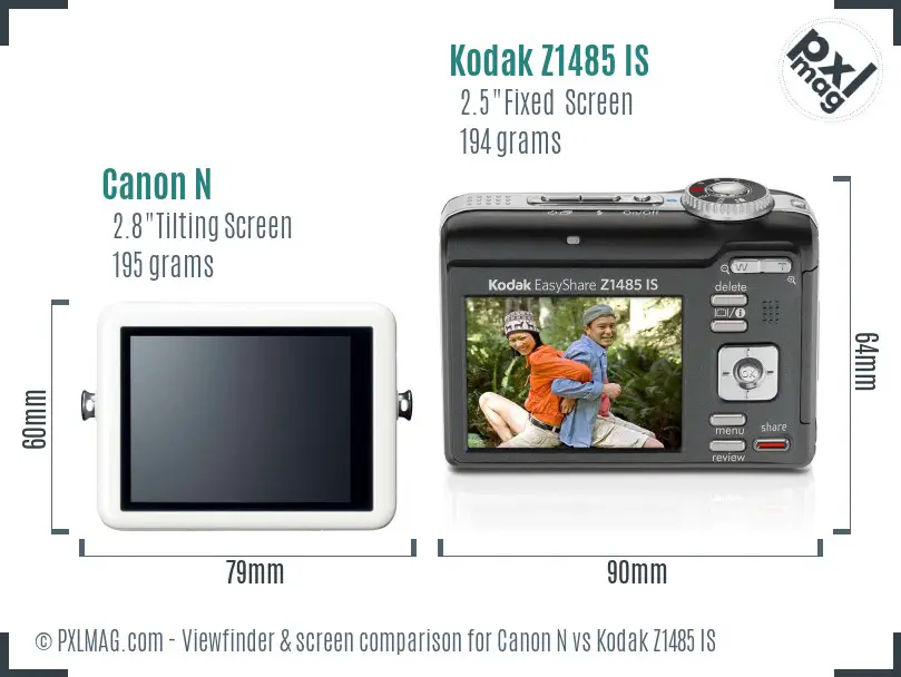 Canon N vs Kodak Z1485 IS Screen and Viewfinder comparison