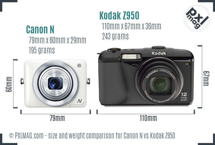 Canon N vs Kodak Z950 size comparison Canon N vs Kodak Z950 size comparison