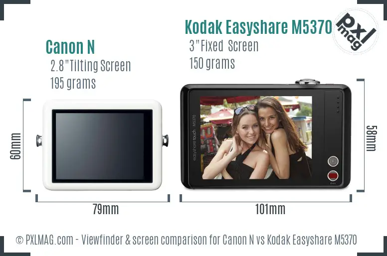 Canon N vs Kodak Easyshare M5370 Screen and Viewfinder comparison
