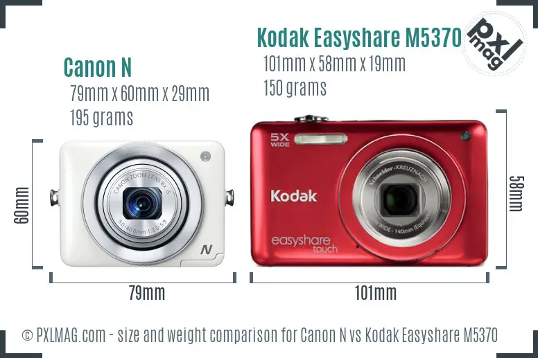 Canon N vs Kodak Easyshare M5370 size comparison