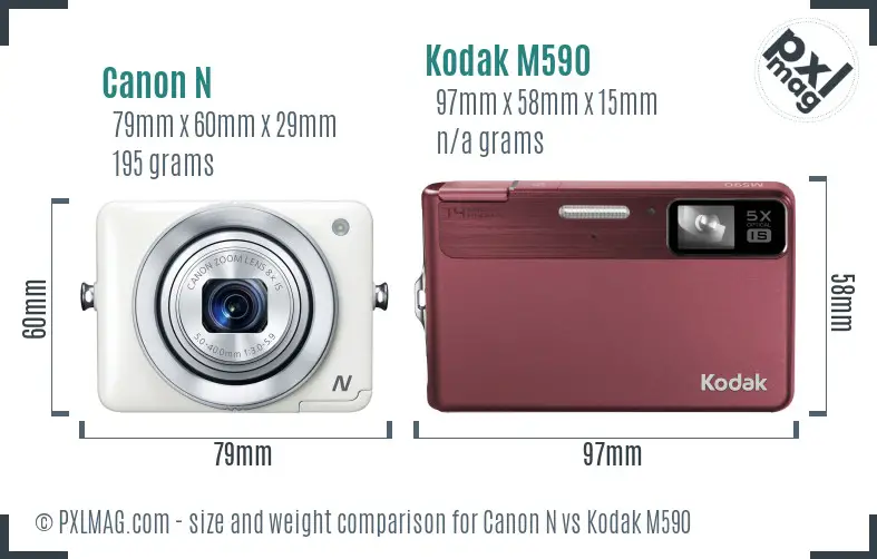 Canon N vs Kodak M590 size comparison
