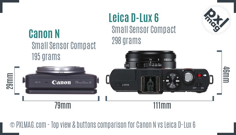 Canon N vs Leica D-Lux 6 top view buttons comparison