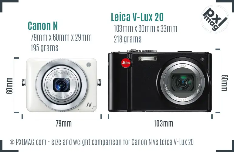 Canon N vs Leica V-Lux 20 size comparison Canon N vs Leica V-Lux 20 size comparison
