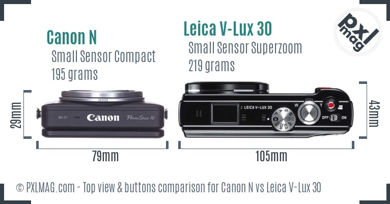 Canon N vs Leica V-Lux 30 top view buttons comparison