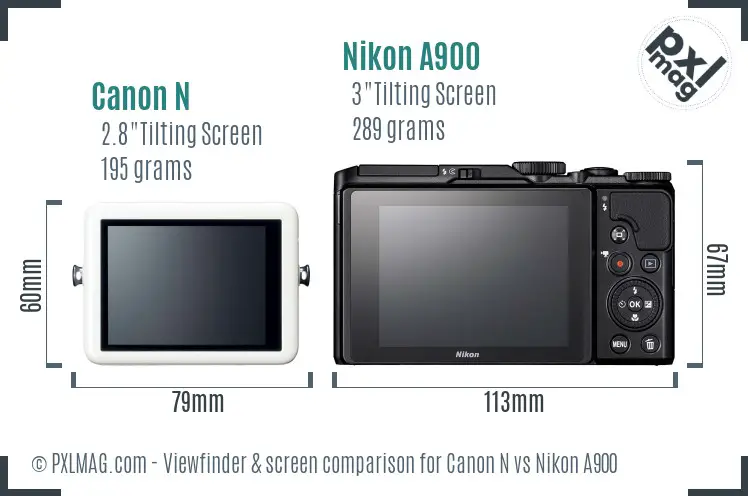 Canon N vs Nikon A900 Screen and Viewfinder comparison