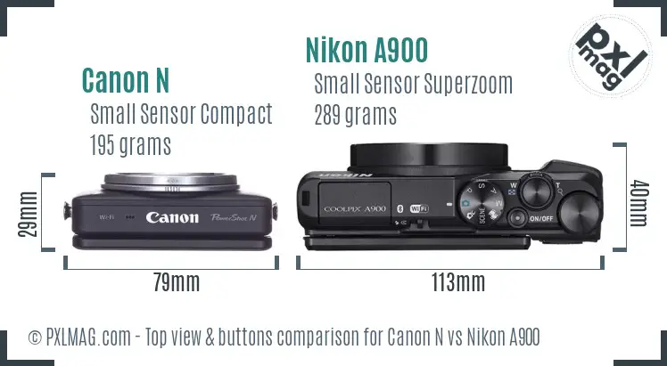 Canon N vs Nikon A900 top view buttons comparison
