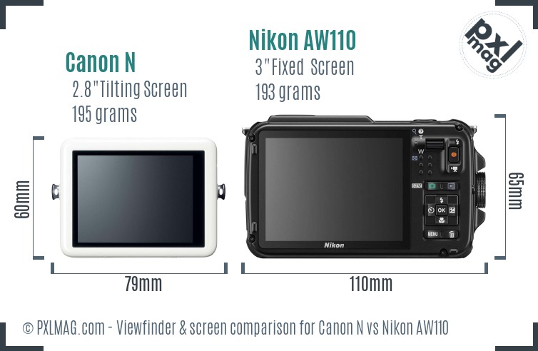 Canon N vs Nikon AW110 Screen and Viewfinder comparison