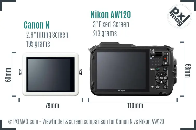Canon N vs Nikon AW120 Screen and Viewfinder comparison