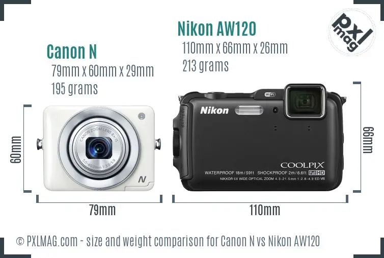 Canon N vs Nikon AW120 size comparison