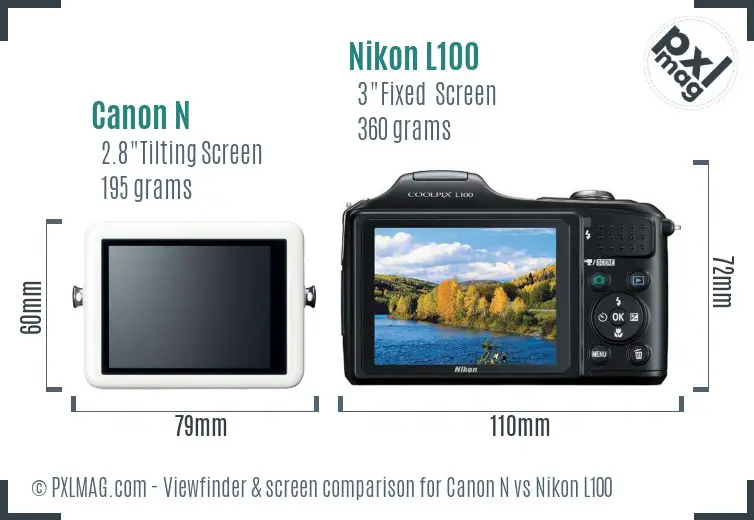 Canon N vs Nikon L100 Screen and Viewfinder comparison