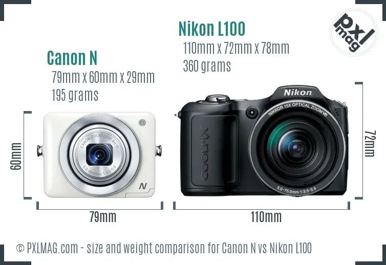 Canon N vs Nikon L100 size comparison