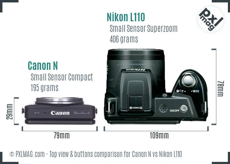 Canon N vs Nikon L110 top view buttons comparison Canon N vs Nikon L110 top view buttons comparison
