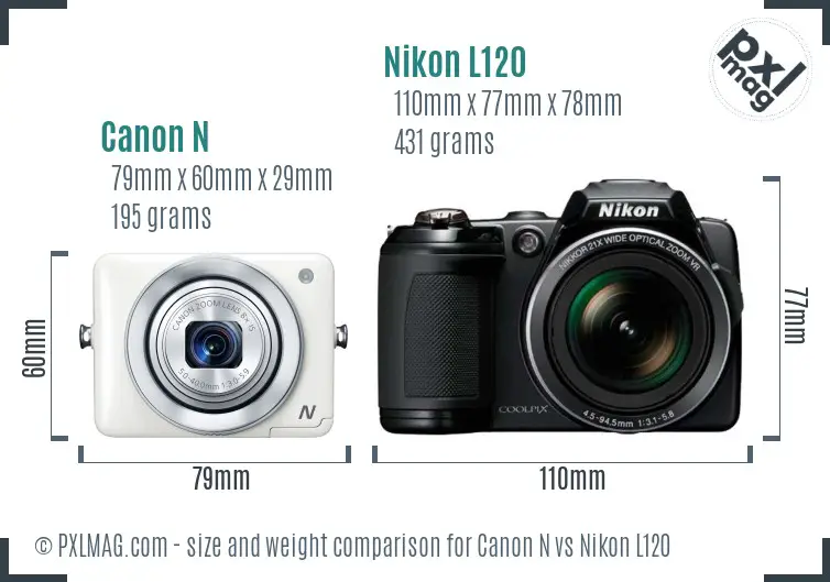 Canon N vs Nikon L120 size comparison