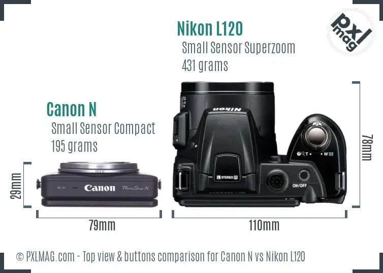 Canon N vs Nikon L120 top view buttons comparison