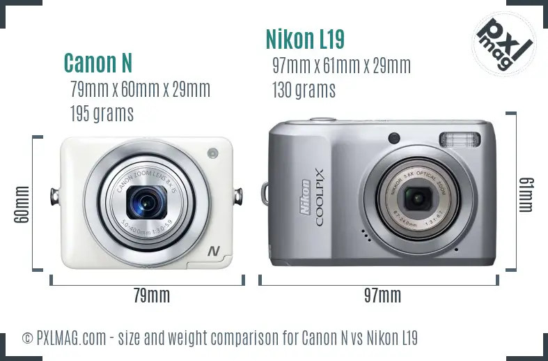Canon N vs Nikon L19 size comparison