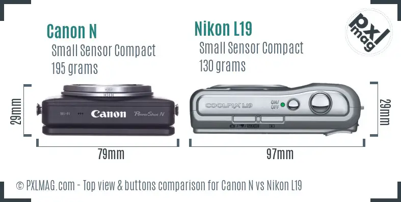 Canon N vs Nikon L19 top view buttons comparison