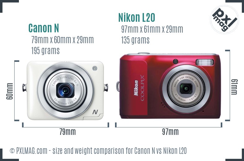 Canon N vs Nikon L20 size comparison Canon N vs Nikon L20 size comparison