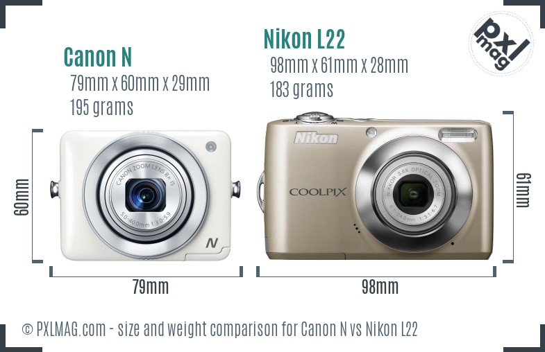 Canon N vs Nikon L22 size comparison
