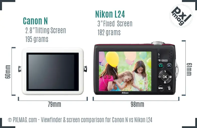 Canon N vs Nikon L24 Screen and Viewfinder comparison