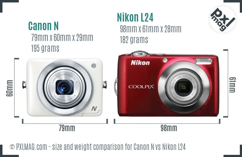Canon N vs Nikon L24 size comparison