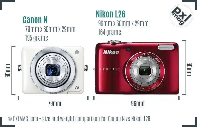 Canon N vs Nikon L26 size comparison