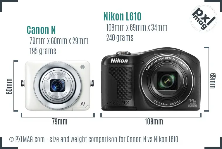 Canon N vs Nikon L610 size comparison Canon N vs Nikon L610 size comparison
