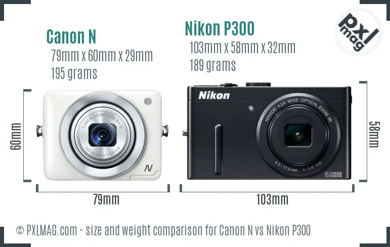 Canon N vs Nikon P300 size comparison Canon N vs Nikon P300 size comparison