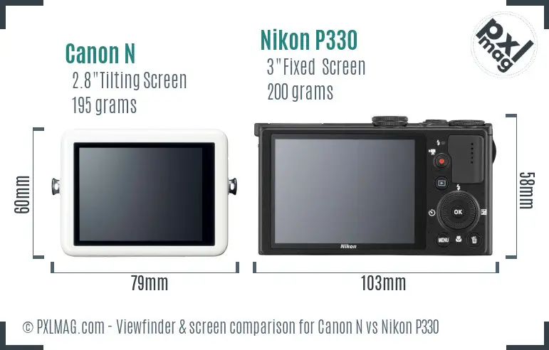 Canon N vs Nikon P330 Screen and Viewfinder comparison