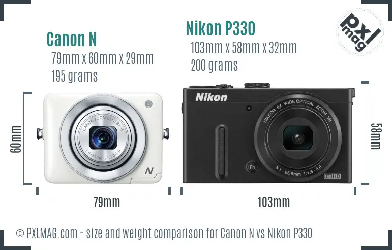 Canon N vs Nikon P330 size comparison