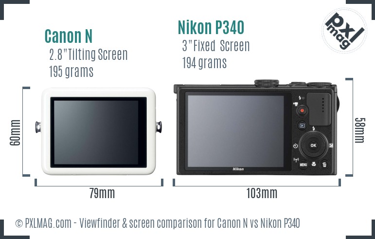 Canon N vs Nikon P340 Screen and Viewfinder comparison