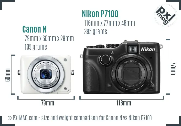 Canon N vs Nikon P7100 size comparison