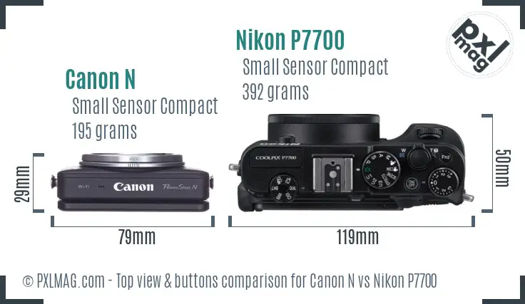 Canon N vs Nikon P7700 top view buttons comparison