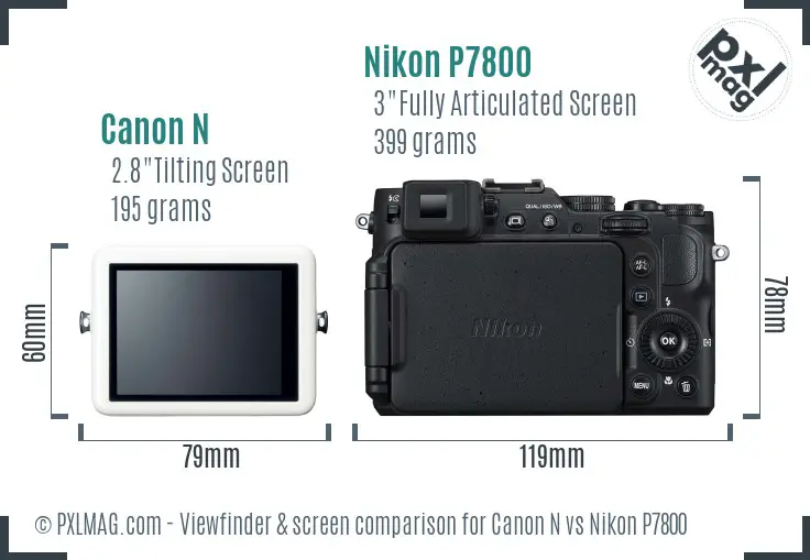 Canon N vs Nikon P7800 Screen and Viewfinder comparison