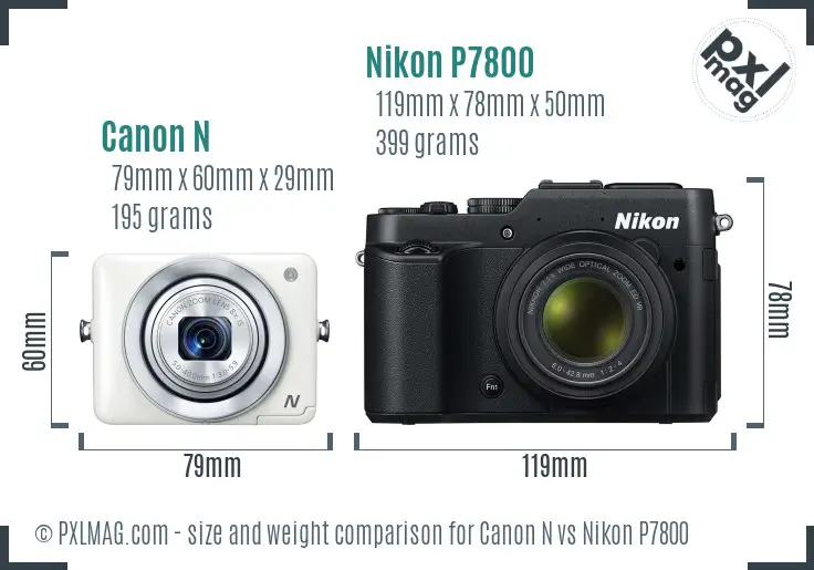 Canon N vs Nikon P7800 size comparison