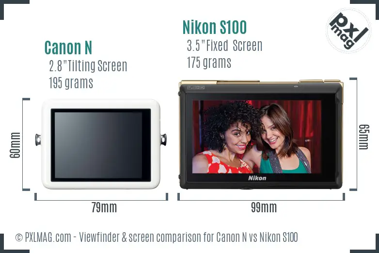 Canon N vs Nikon S100 Screen and Viewfinder comparison