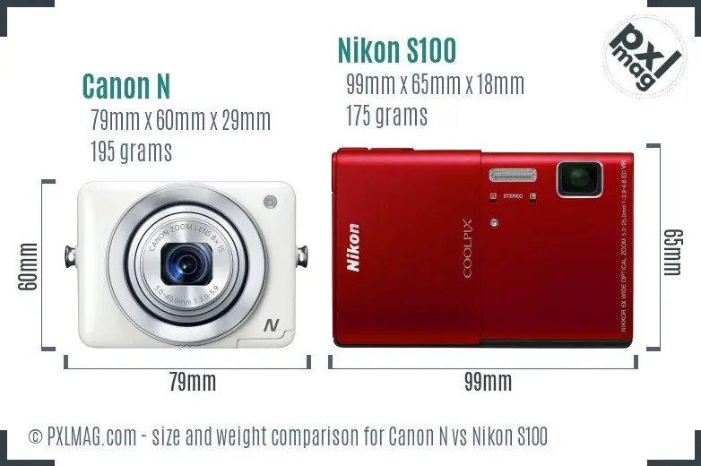Canon N vs Nikon S100 size comparison