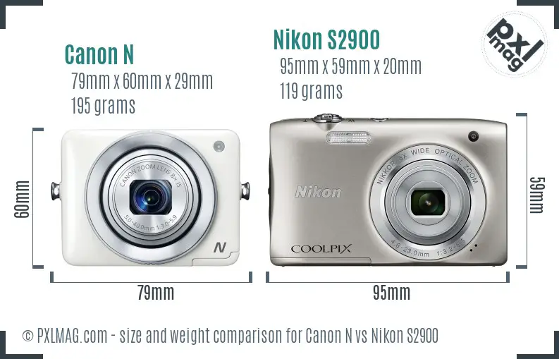 Canon N vs Nikon S2900 size comparison Canon N vs Nikon S2900 size comparison