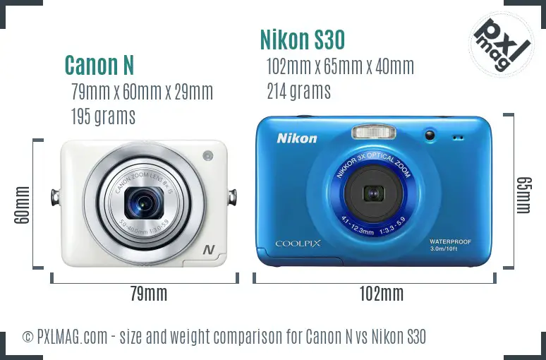 Canon N vs Nikon S30 size comparison Canon N vs Nikon S30 size comparison