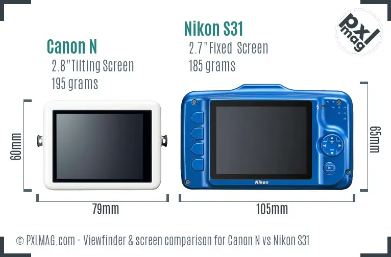 Canon N vs Nikon S31 Screen and Viewfinder comparison