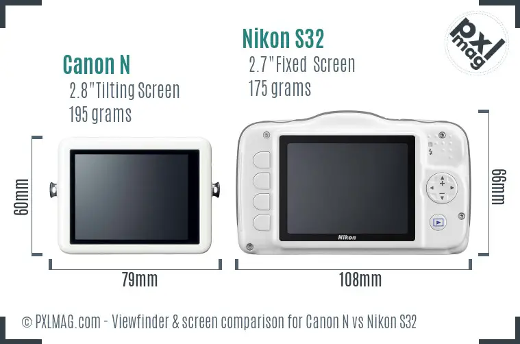 Canon N vs Nikon S32 Screen and Viewfinder comparison