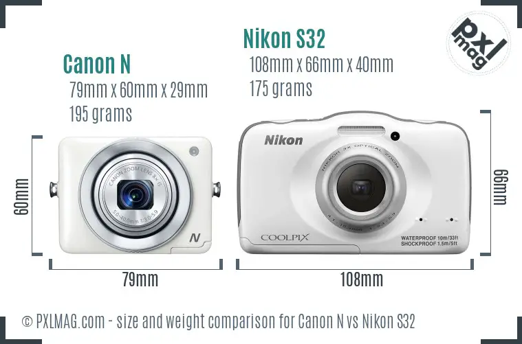 Canon N vs Nikon S32 size comparison Canon N vs Nikon S32 size comparison