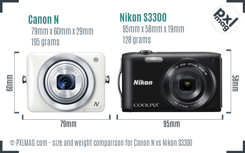 Canon N vs Nikon S3300 size comparison Canon N vs Nikon S3300 size comparison
