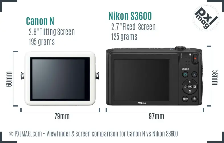 Canon N vs Nikon S3600 Screen and Viewfinder comparison