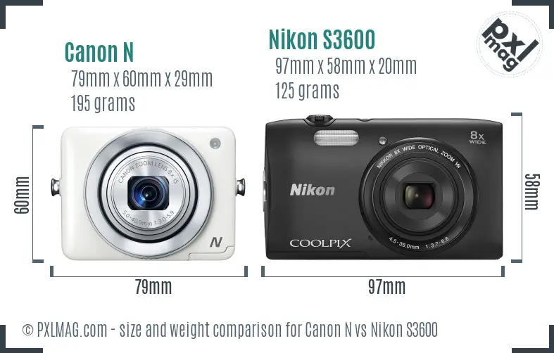 Canon N vs Nikon S3600 size comparison