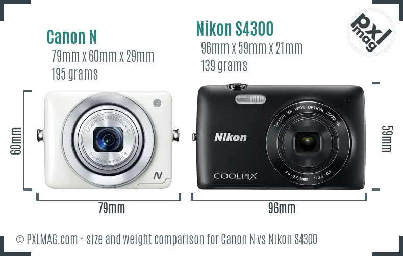 Canon N vs Nikon S4300 size comparison
