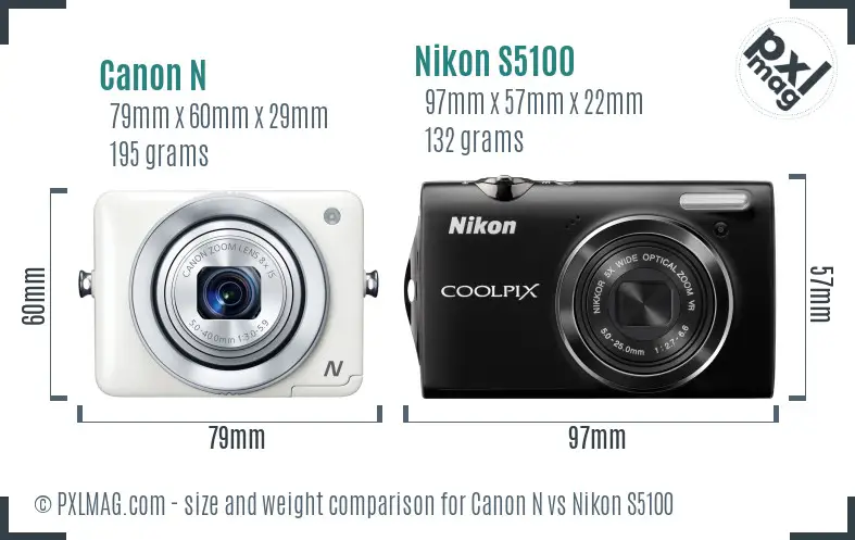 Canon N vs Nikon S5100 size comparison
