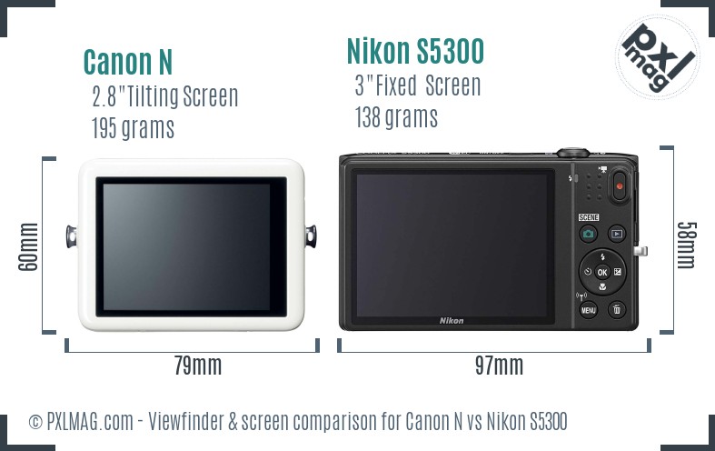 Canon N vs Nikon S5300 Screen and Viewfinder comparison