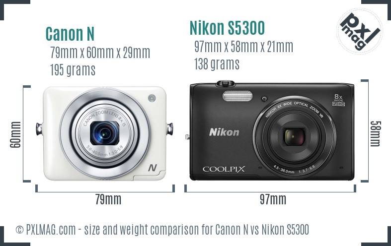 Canon N vs Nikon S5300 size comparison