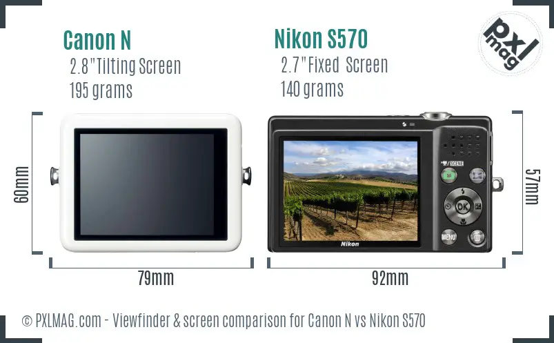 Canon N vs Nikon S570 Screen and Viewfinder comparison