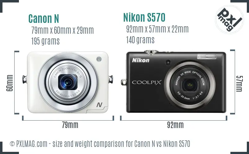 Canon N vs Nikon S570 size comparison